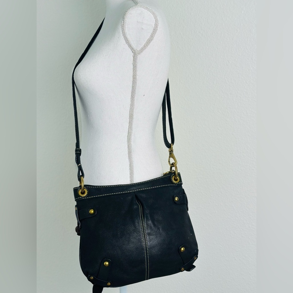 Fossil Black Soft Pebble Leather Medium Size Crossbody Bag Or Wallet - Picture 2 of 11